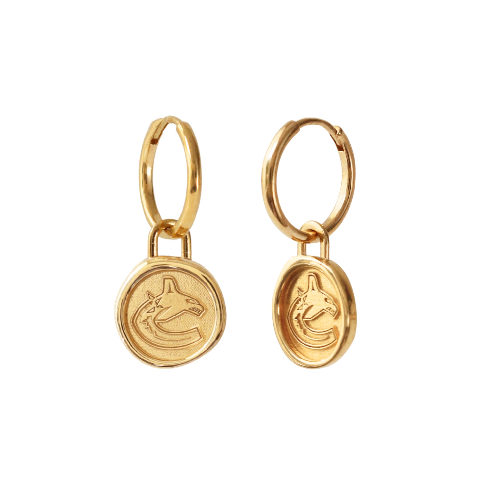 Vancouver Canucks Wax Seal Charm Hoop Earrings Gold Or Silver