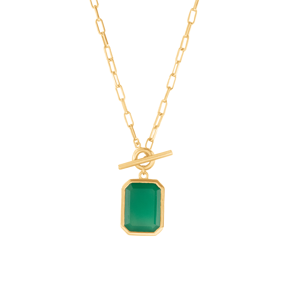 DAY 3: LOVE VINTAGE SOLITAIRE TOGGLE NECKLACE - GREEN ONYX &amp; GOLD