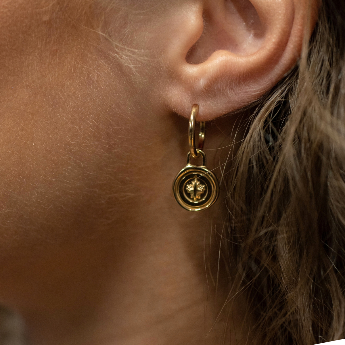 Winnipeg Jets Wax Seal Charm Hoop Earrings