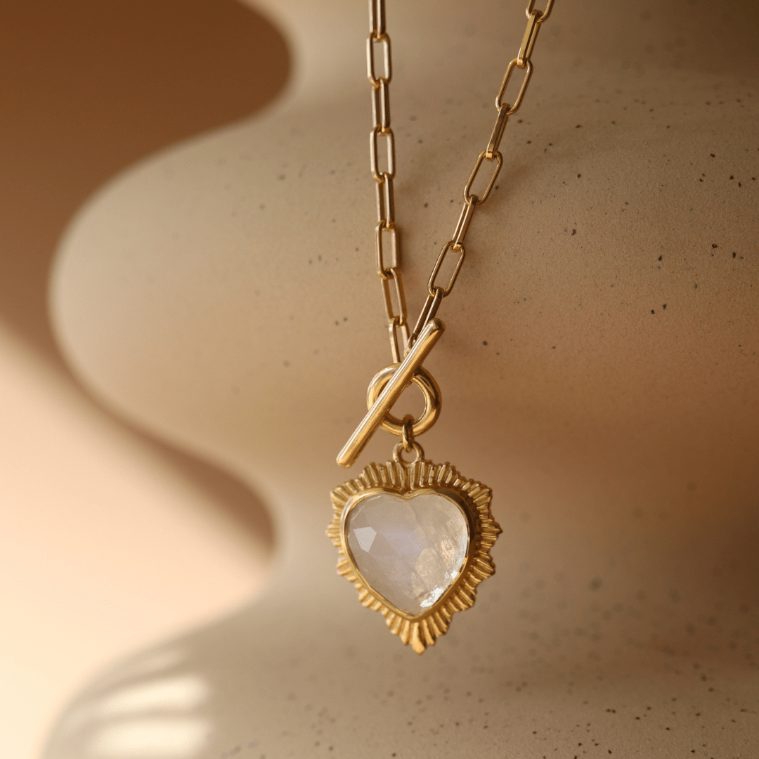 Believe Sweetheart Necklace - Rainbow Moonstone - SO PRETTY CARA COTTER