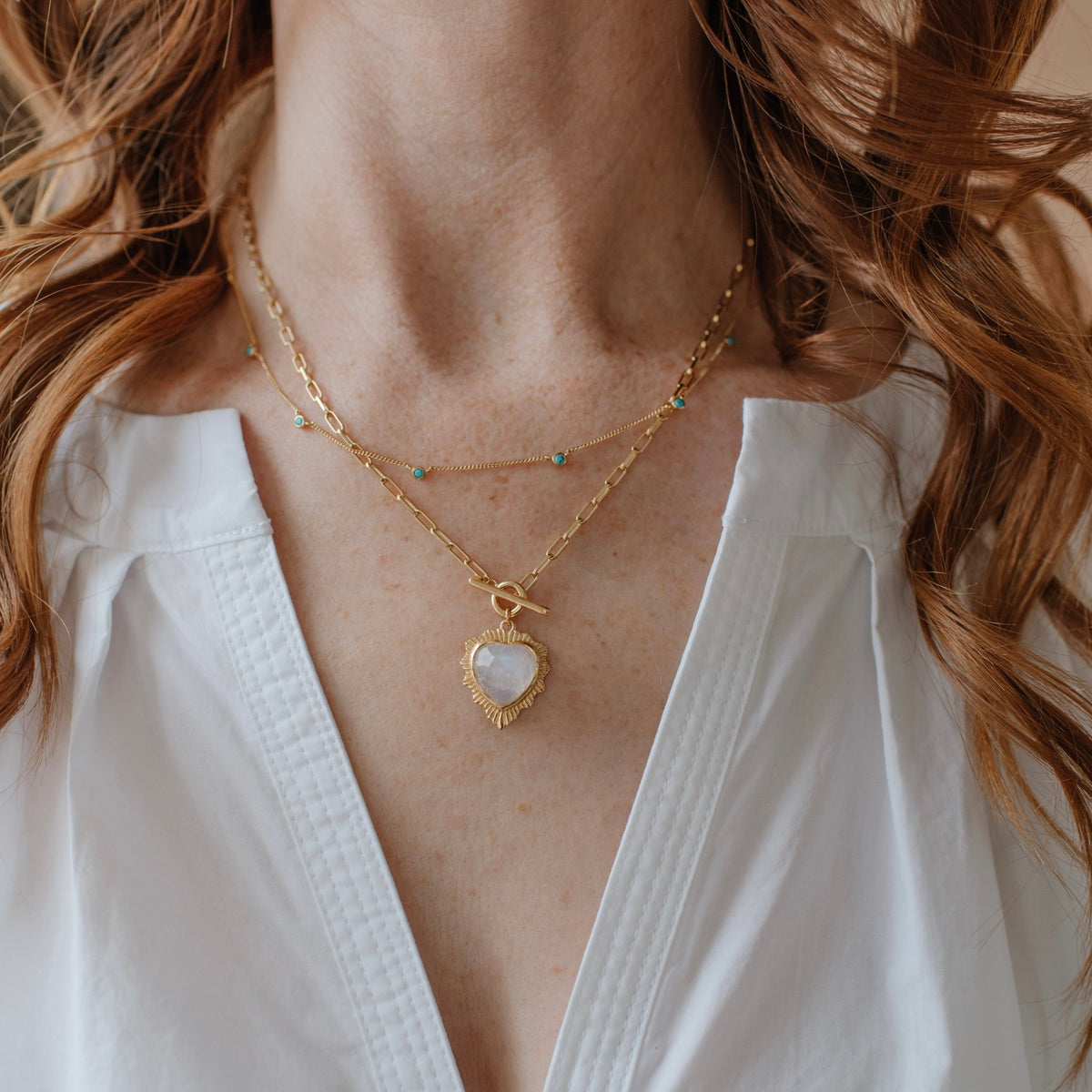 Believe Sweetheart Necklace - Rainbow Moonstone - SO PRETTY CARA COTTER