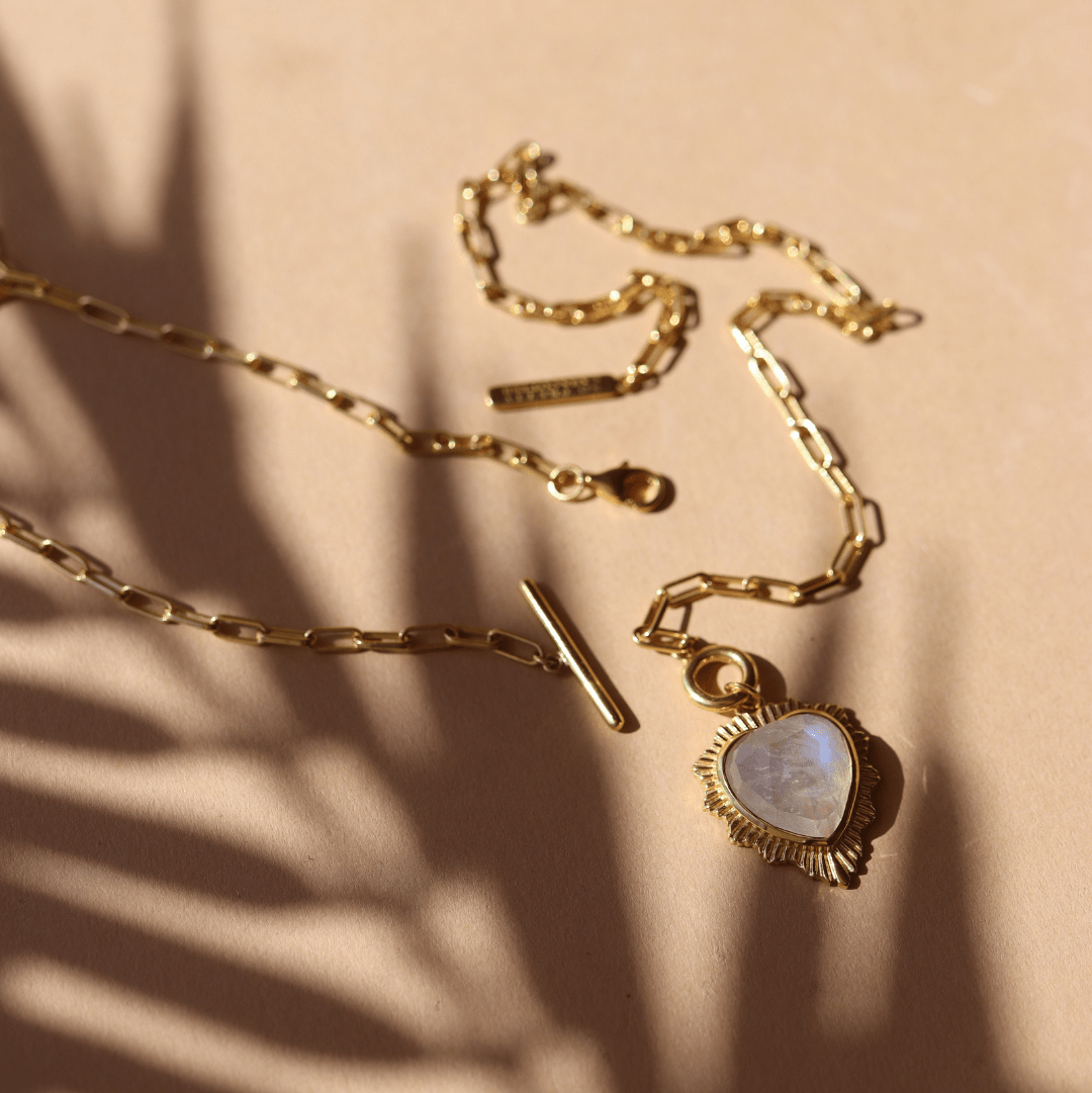 Believe Sweetheart Necklace - Rainbow Moonstone - SO PRETTY CARA COTTER