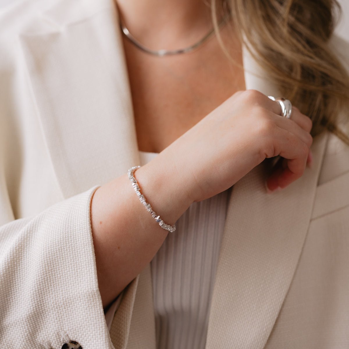 POISE NUGGET STRETCH BRACELET - SILVER - SO PRETTY CARA COTTER