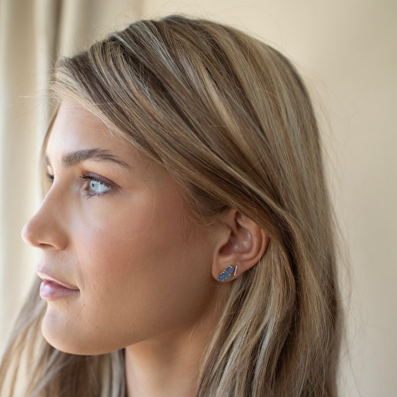 DAINTY HARMONY FAN STUDS - DENIM BLUE ONYX & GOLD - SO PRETTY CARA COTTER