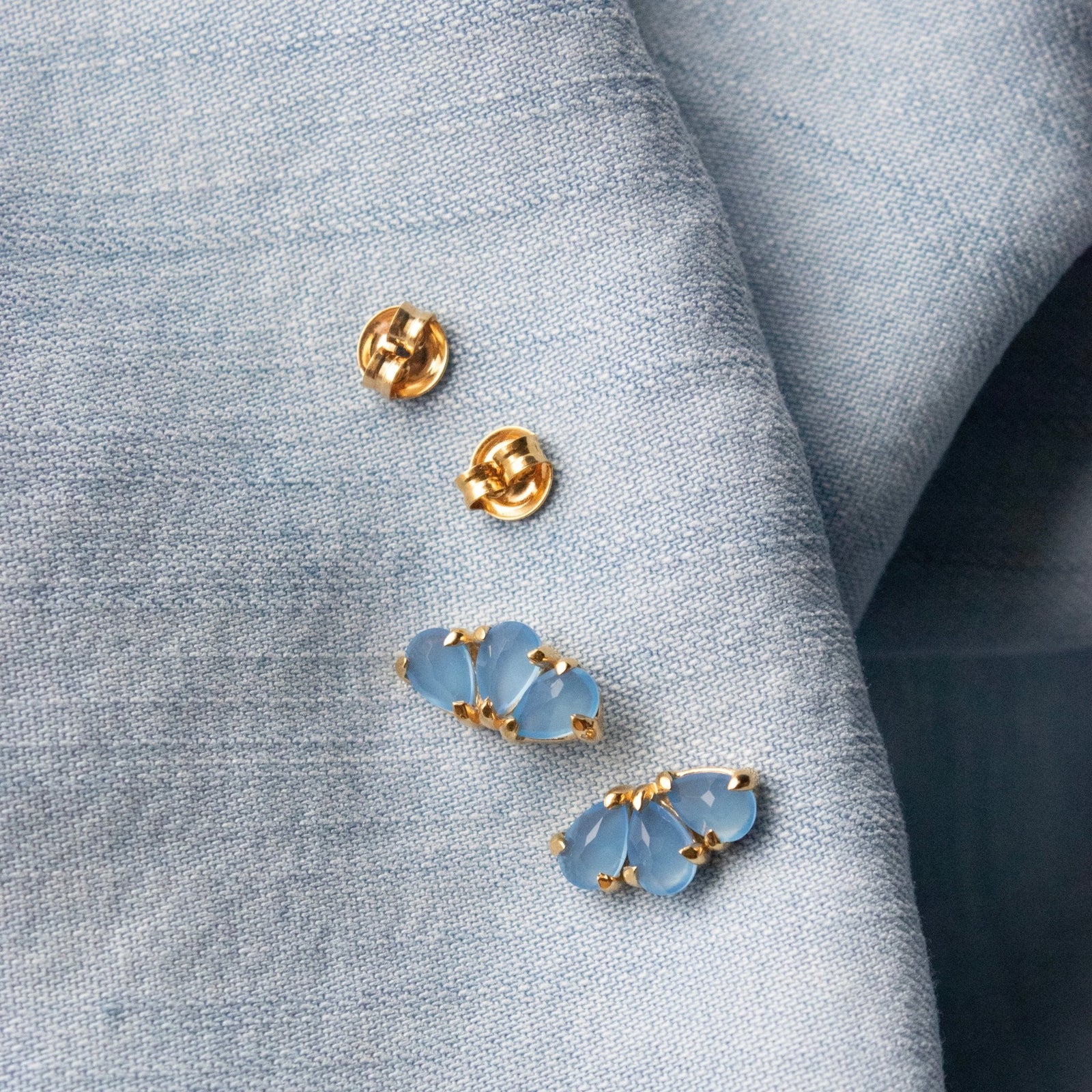 DAINTY HARMONY FAN STUDS - DENIM BLUE ONYX & GOLD - SO PRETTY CARA COTTER
