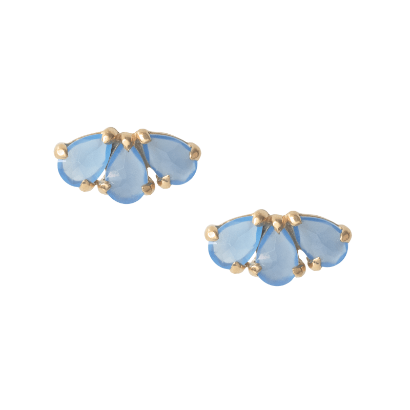 DAINTY HARMONY FAN STUDS - DENIM BLUE ONYX & GOLD - SO PRETTY CARA COTTER