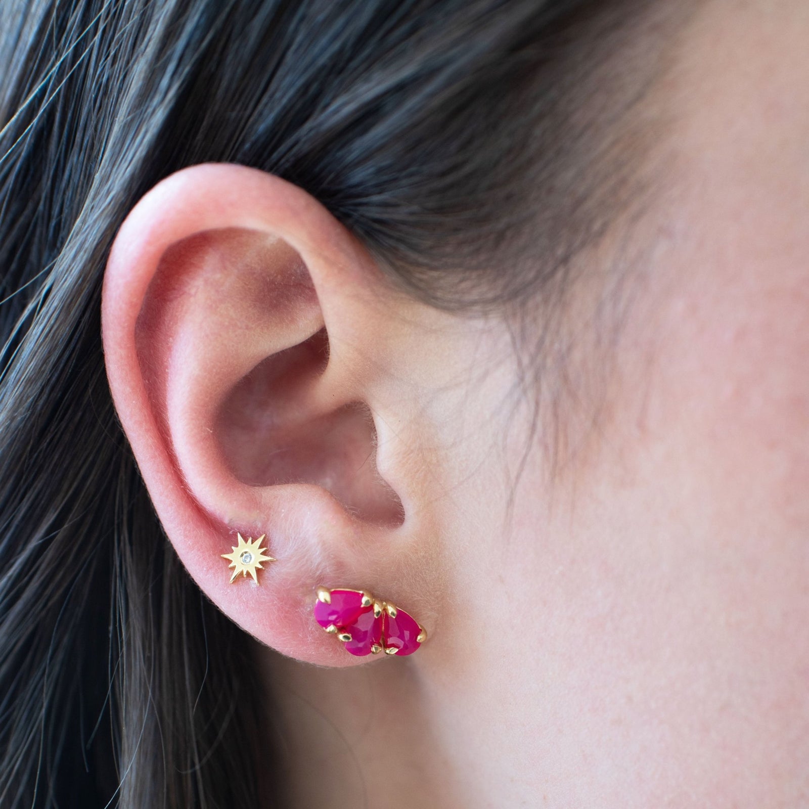 DAINTY HARMONY FAN STUDS - HOT PINK CHALCEDONY - SO PRETTY CARA COTTER