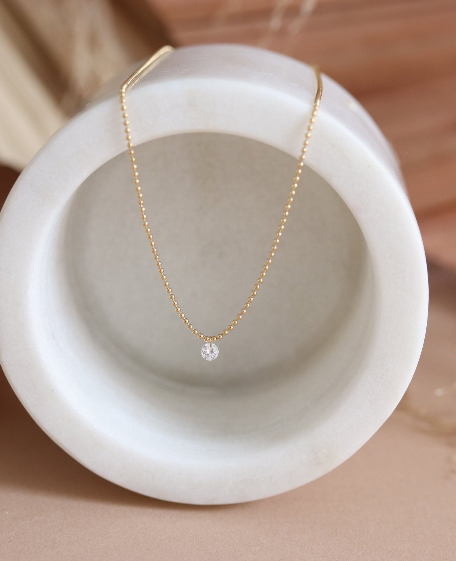 DAINTY RADIANT SOLITAIRE NECKLACE - CUBIC ZIRCONIA & GOLD - SO PRETTY CARA COTTER