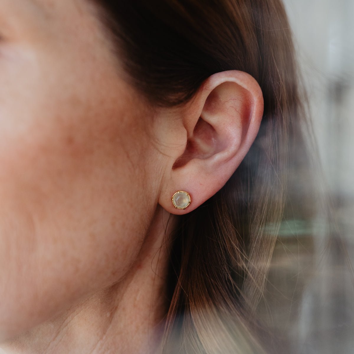 DAY 6: MINI GRACE HEXAGON STUD EARRINGS - PREHNITE &amp; GOLD - SO PRETTY CARA COTTER