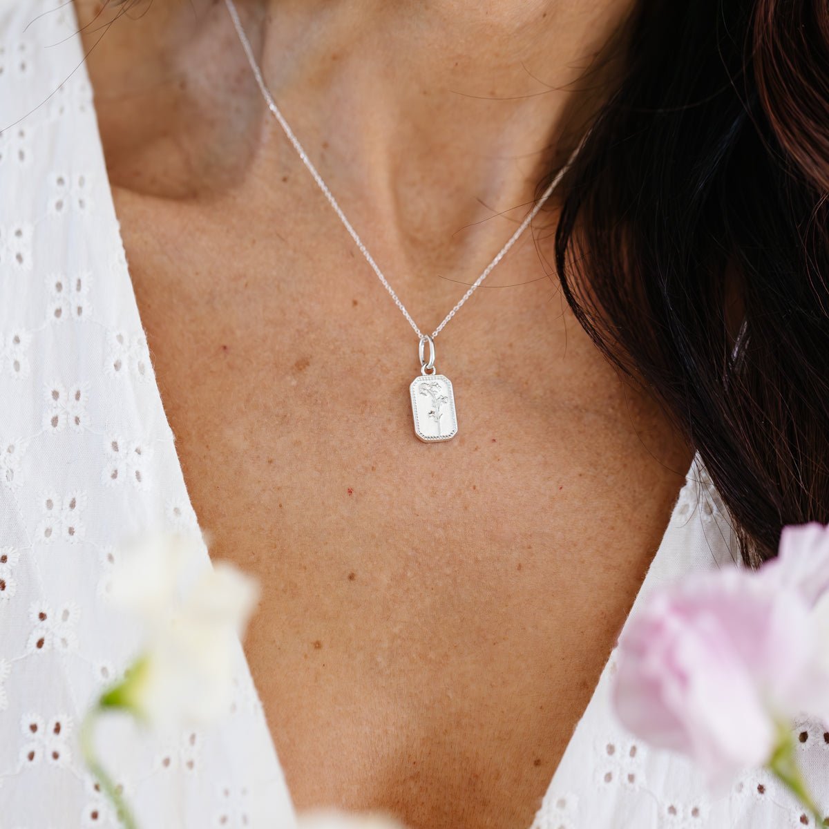 FRAICHE INSPIRE APRIL BIRTH FLOWER NECKLACE - SWEET PEA - SILVER - SO PRETTY CARA COTTER