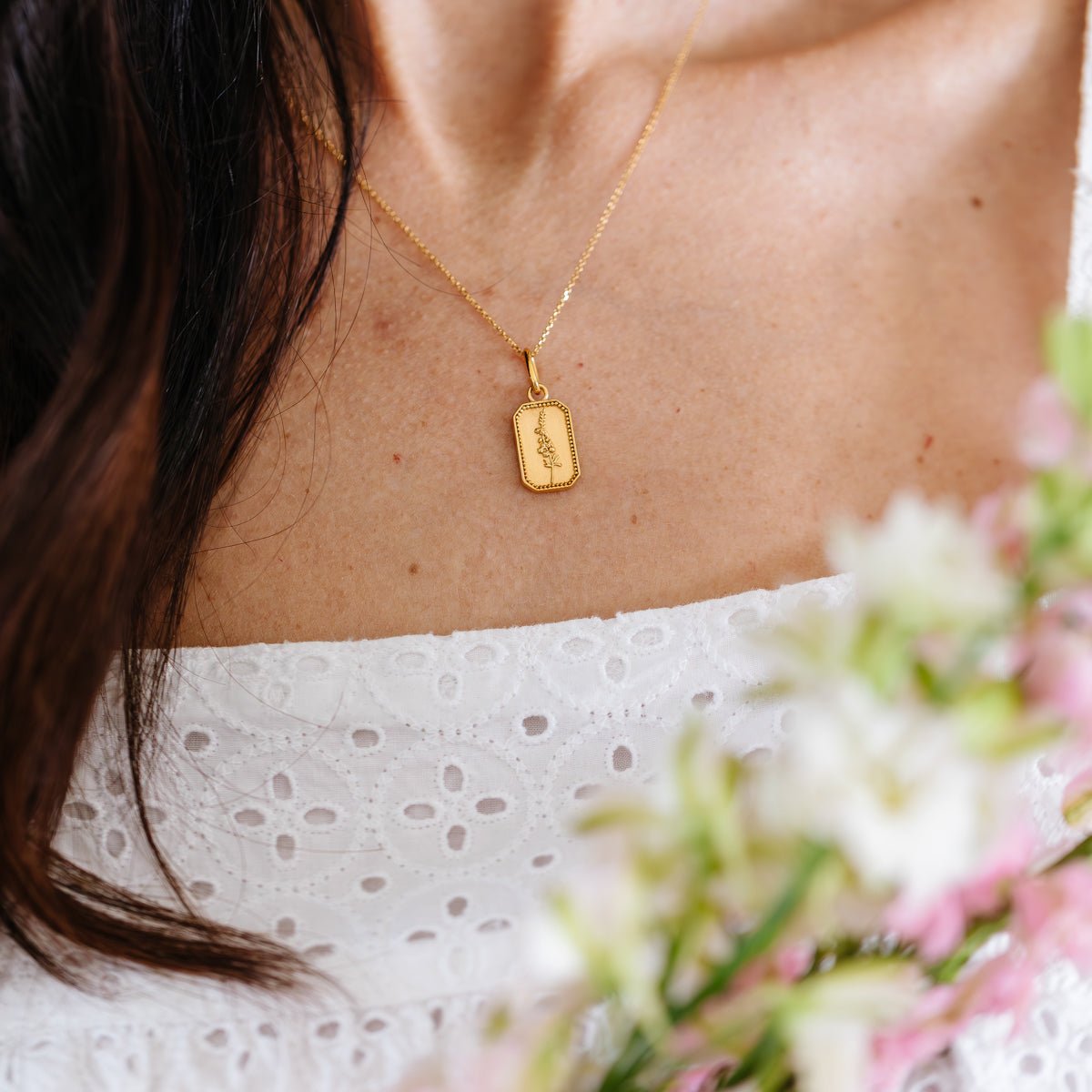 FRAICHE INSPIRE JULY BIRTH FLOWER NECKLACE - LARKSPUR - SO PRETTY CARA COTTER
