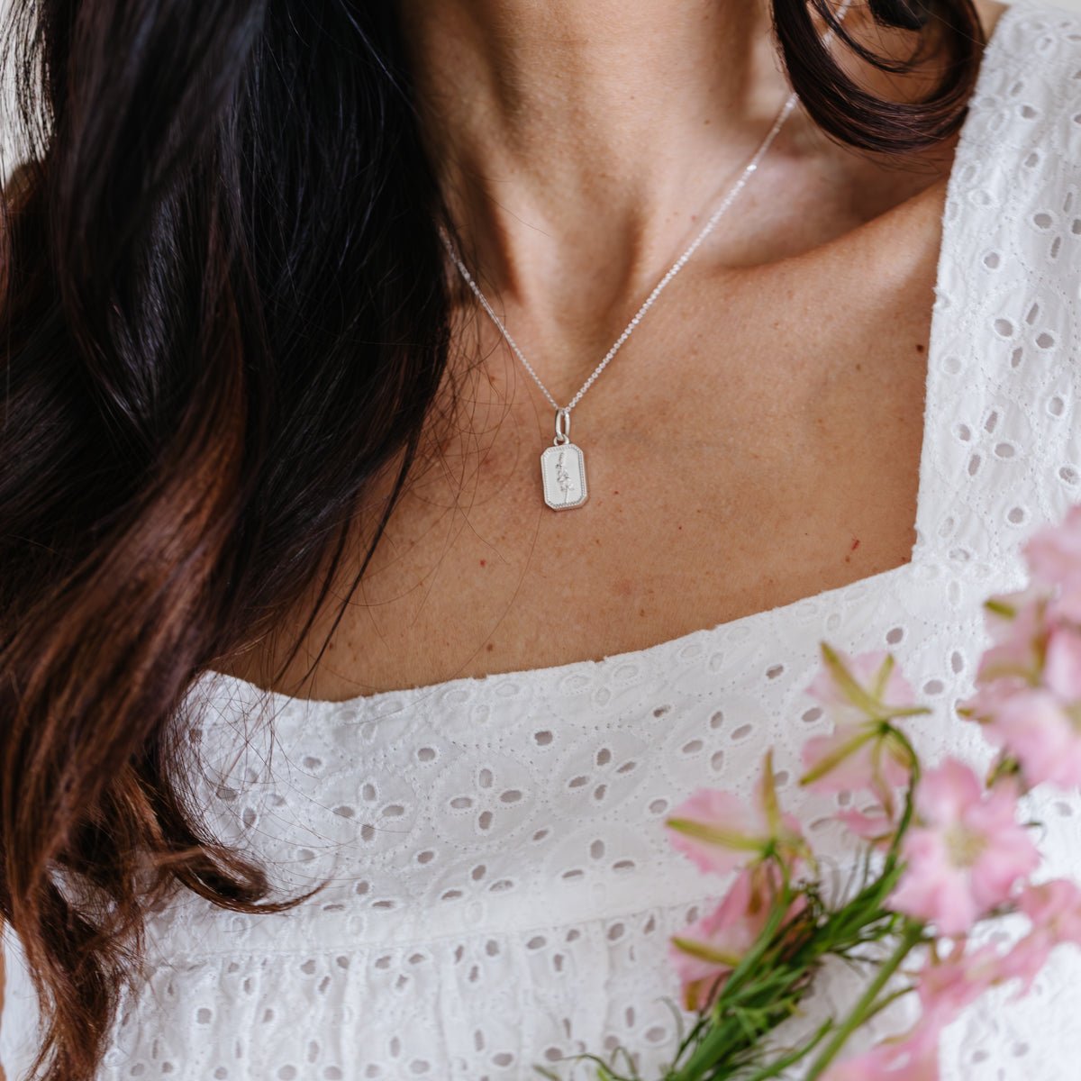 FRAICHE INSPIRE JULY BIRTH FLOWER NECKLACE - LARKSPUR - SILVER - SO PRETTY CARA COTTER