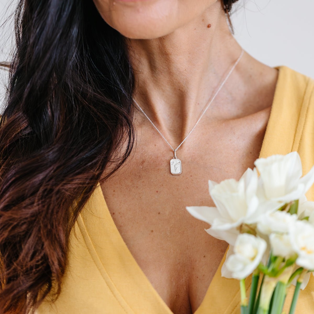 FRAICHE INSPIRE MARCH BIRTH FLOWER NECKLACE - DAFFODIL - SILVER - SO PRETTY CARA COTTER