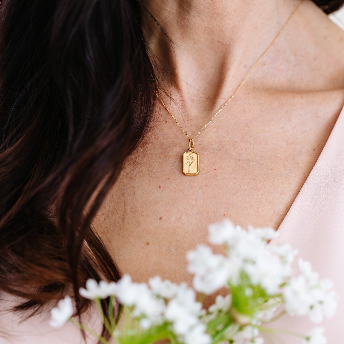 PRE-ORDER FRAICHE INSPIRE MAY BIRTH FLOWER NECKLACE - HAWTHORNE - GOLD - SO PRETTY CARA COTTER
