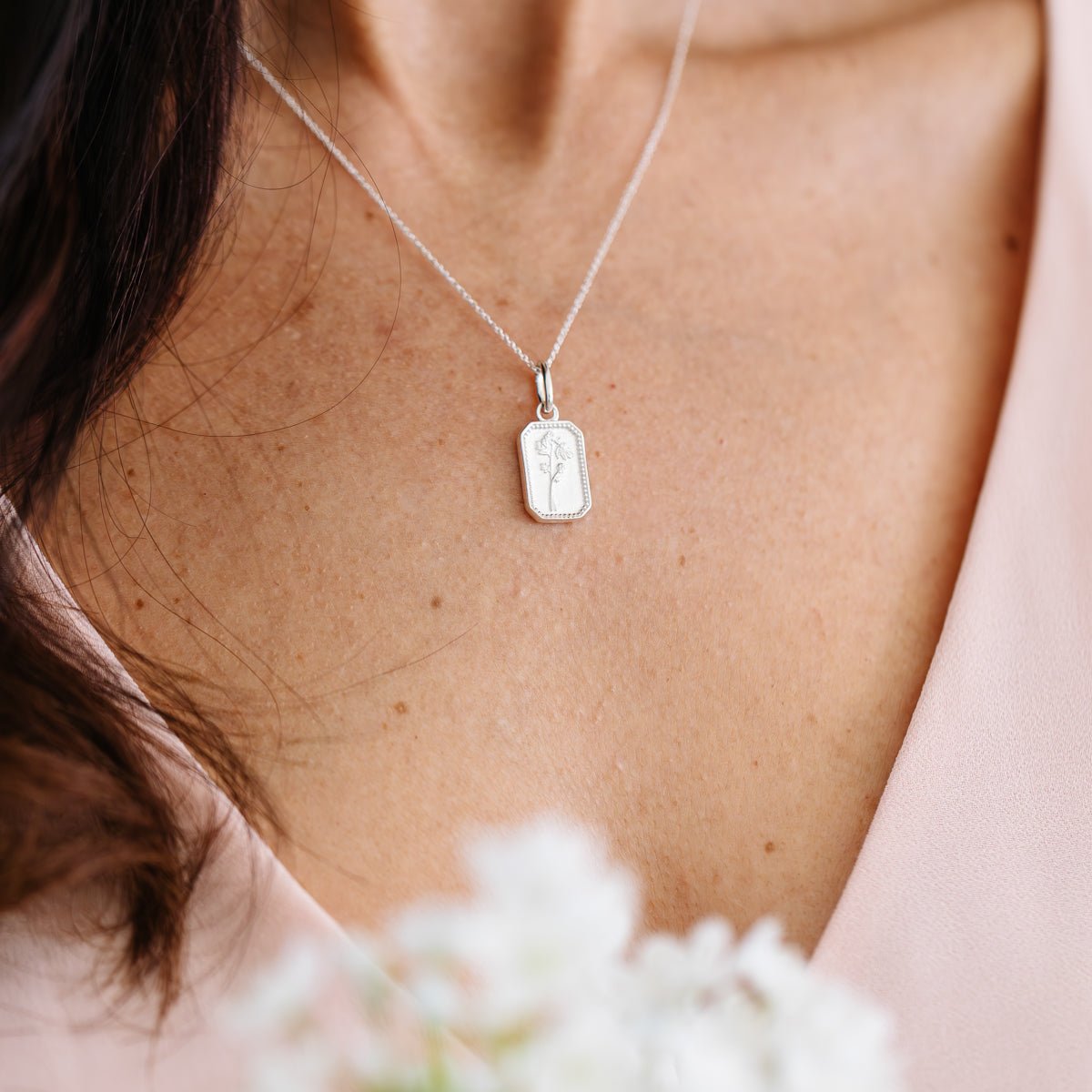 FRAICHE INSPIRE MAY BIRTH FLOWER NECKLACE - HAWTHORNE - SILVER - SO PRETTY CARA COTTER
