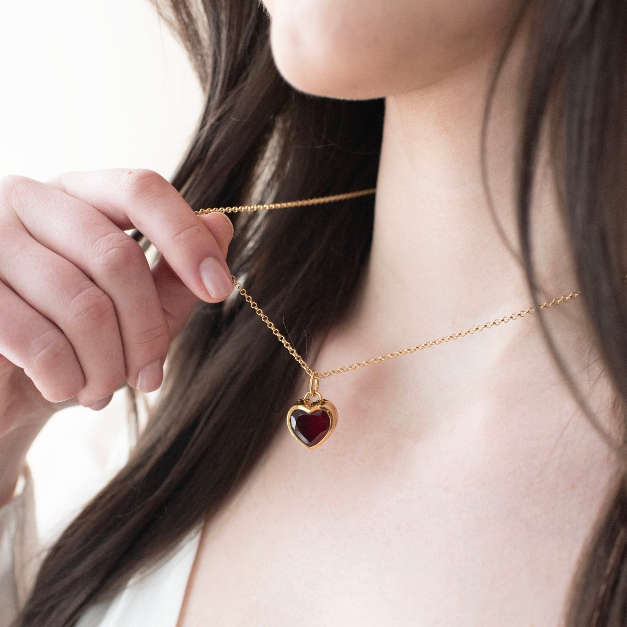 FRAICHE SWEETHEART GEMSTONE LOCKET - RUBY HESSONITE & GOLD - SO PRETTY CARA COTTER