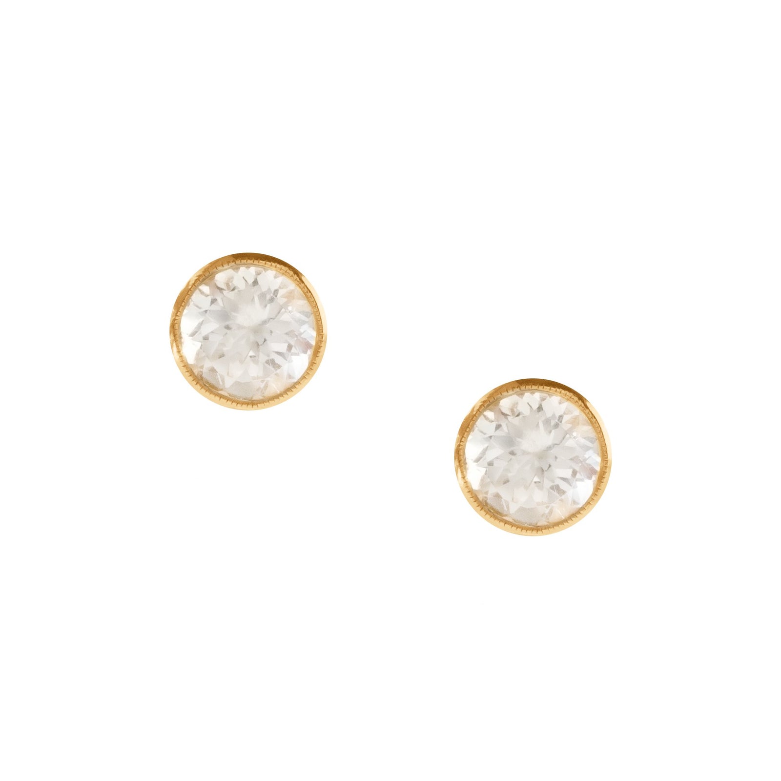 FRAICHE VINTAGE MARY ROUND STUDS - WHITE TOPAZ & GOLD - SO PRETTY CARA COTTER