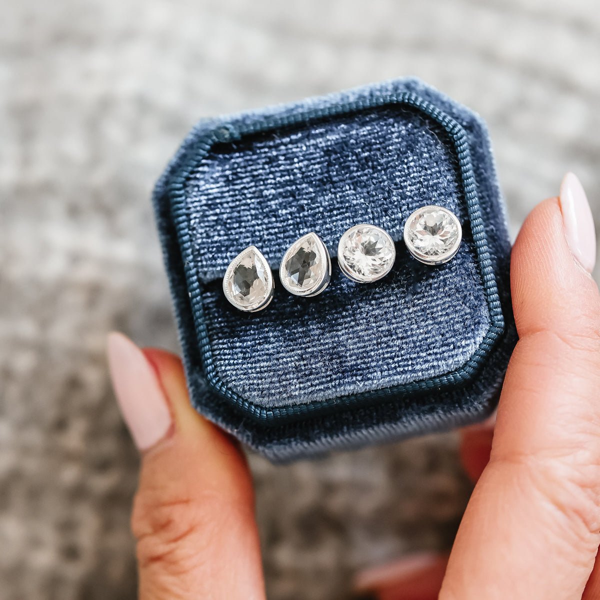 FRAICHE VINTAGE MARY ROUND STUDS - WHITE TOPAZ &amp; SILVER - SO PRETTY CARA COTTER