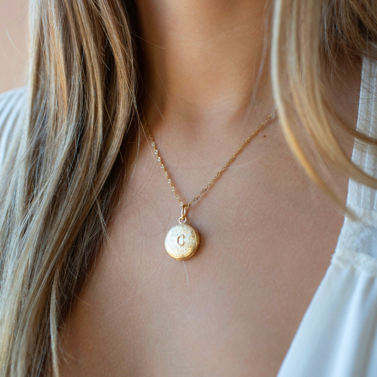 Fraiche Vintage Monogram Locket - C - SO PRETTY CARA COTTER