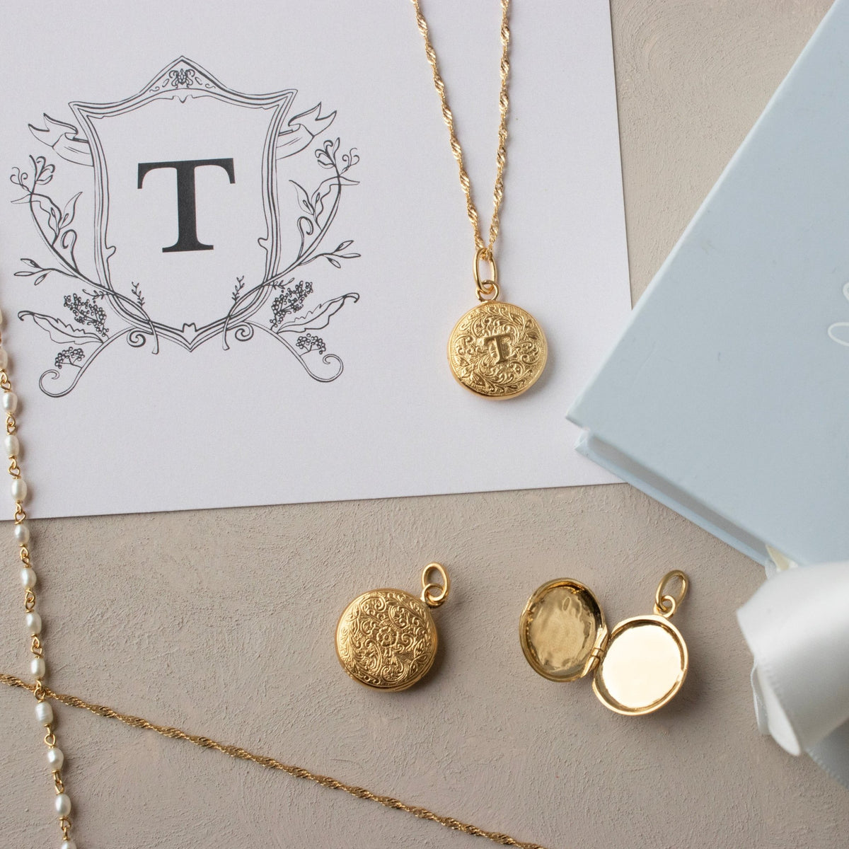 Fraiche Vintage Monogram Locket - T - SO PRETTY CARA COTTER
