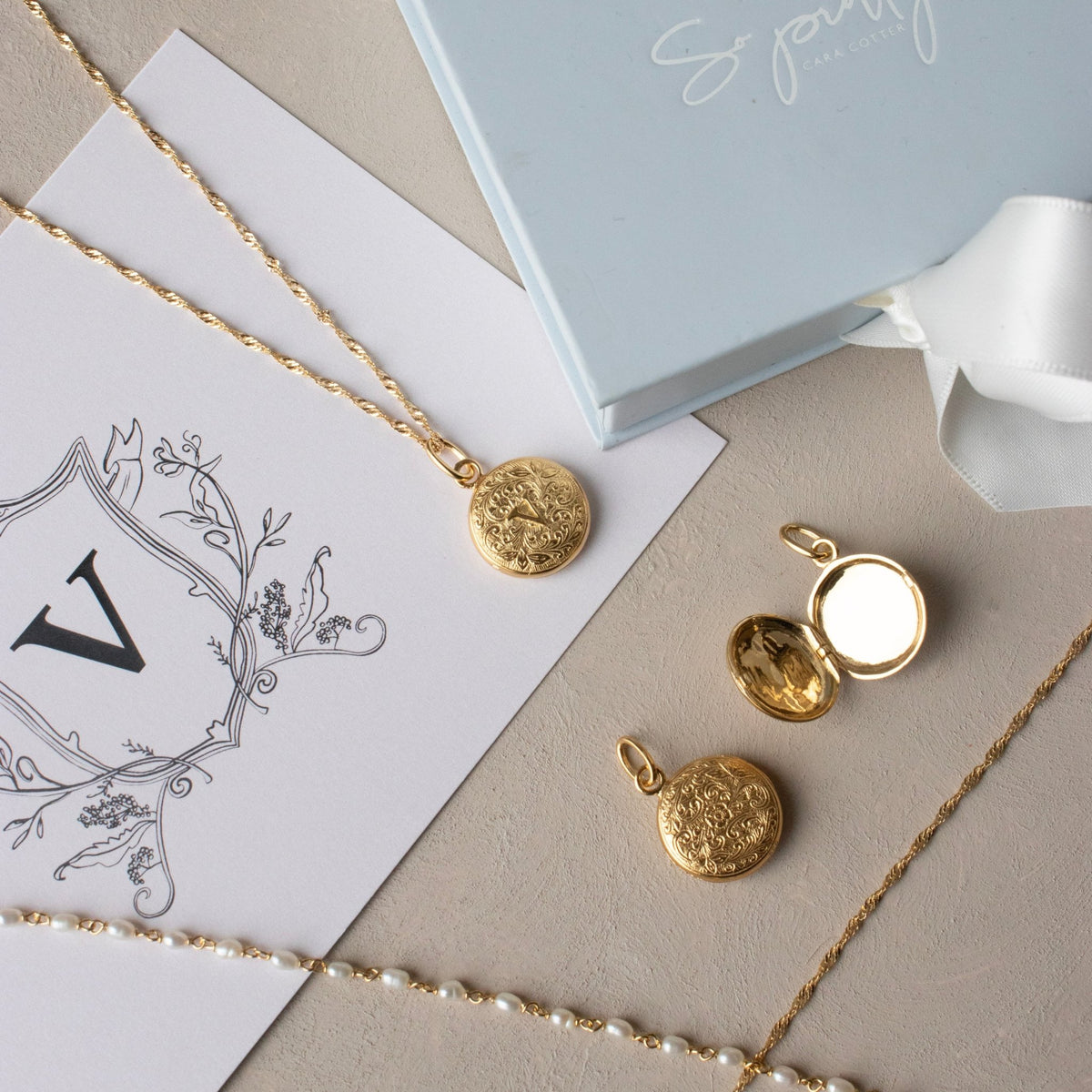 Fraiche Vintage Monogram Locket - V - SO PRETTY CARA COTTER