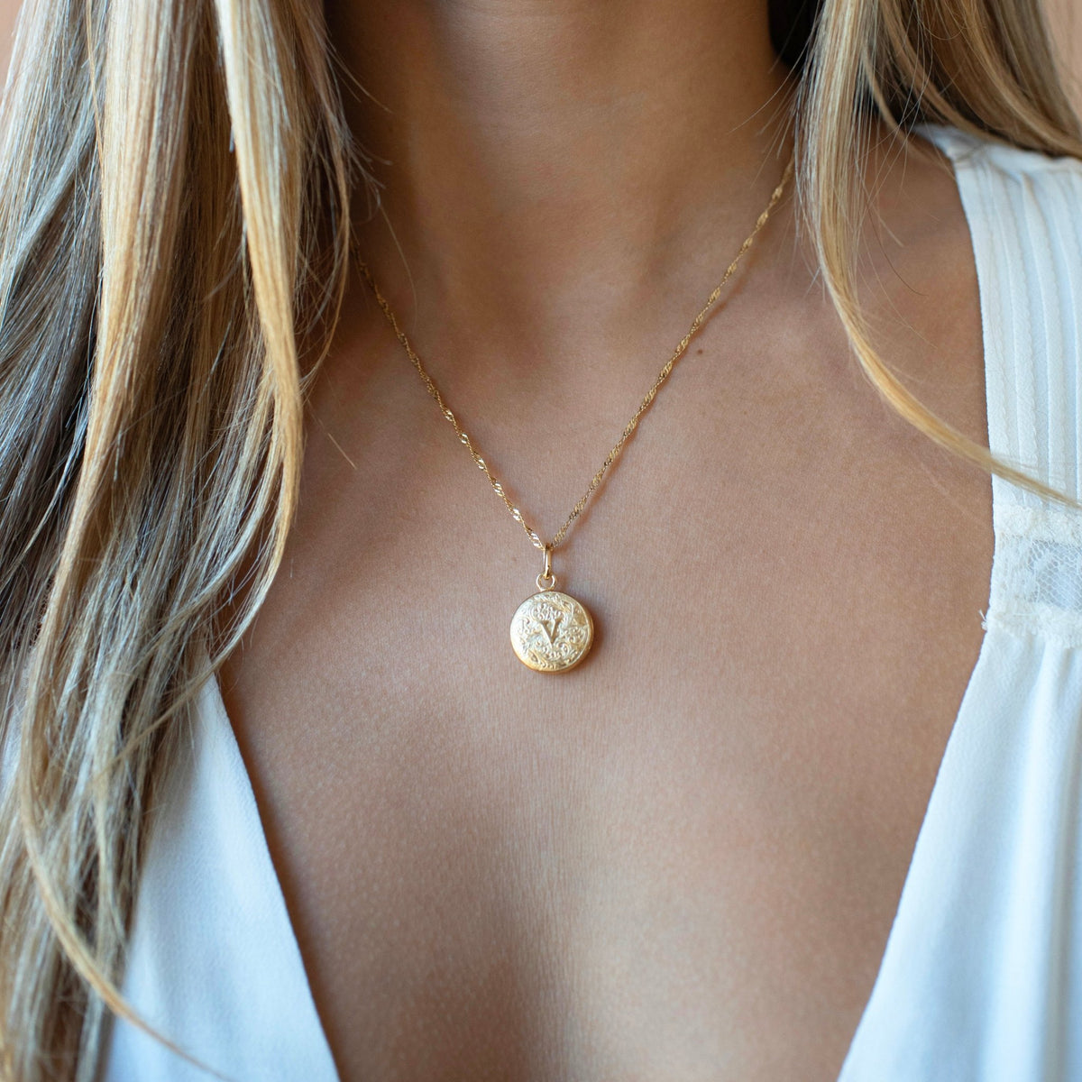 Fraiche Vintage Monogram Locket - V - SO PRETTY CARA COTTER