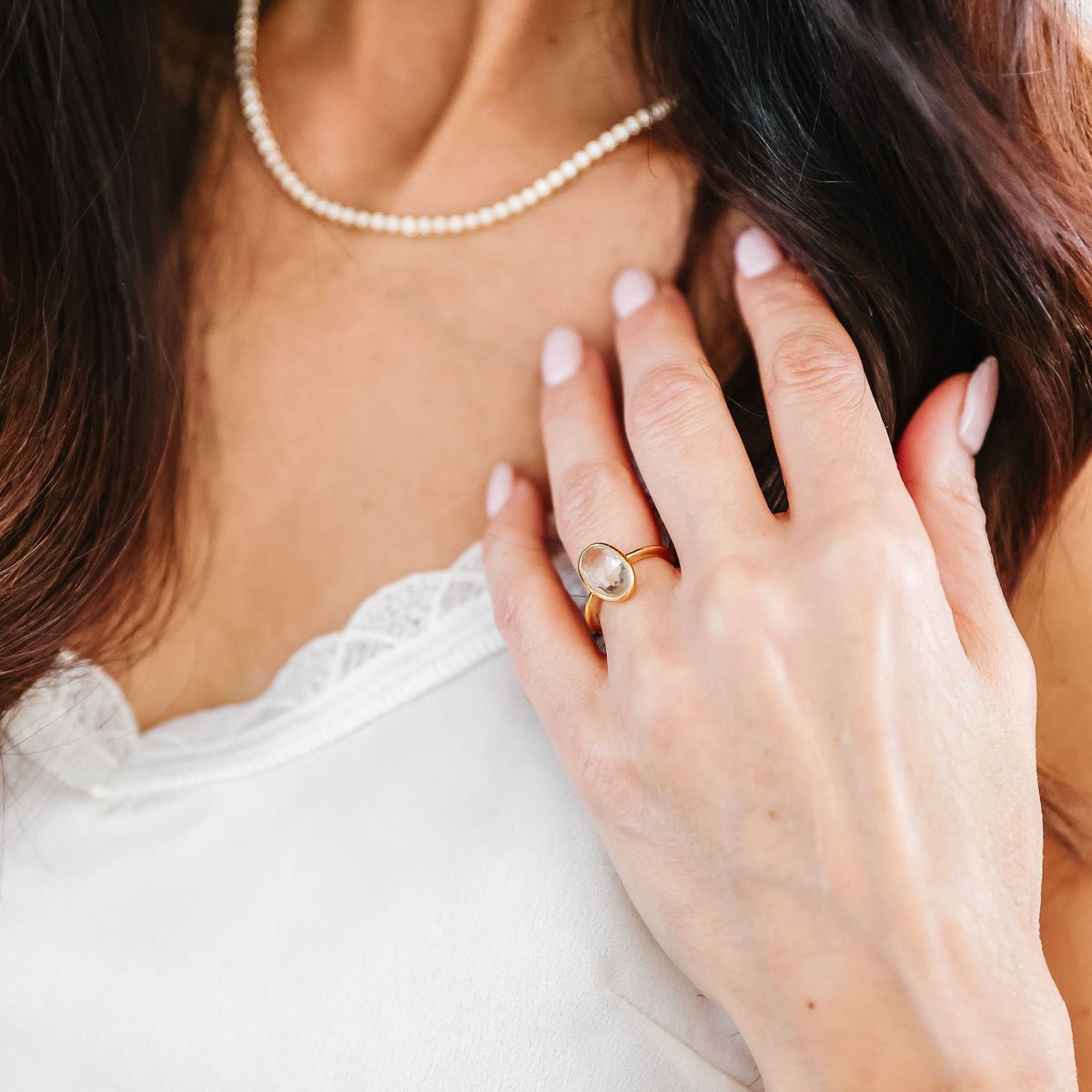 FRAICHE VINTAGE PEGGY RING - WHITE TOPAZ &amp; GOLD - SO PRETTY CARA COTTER