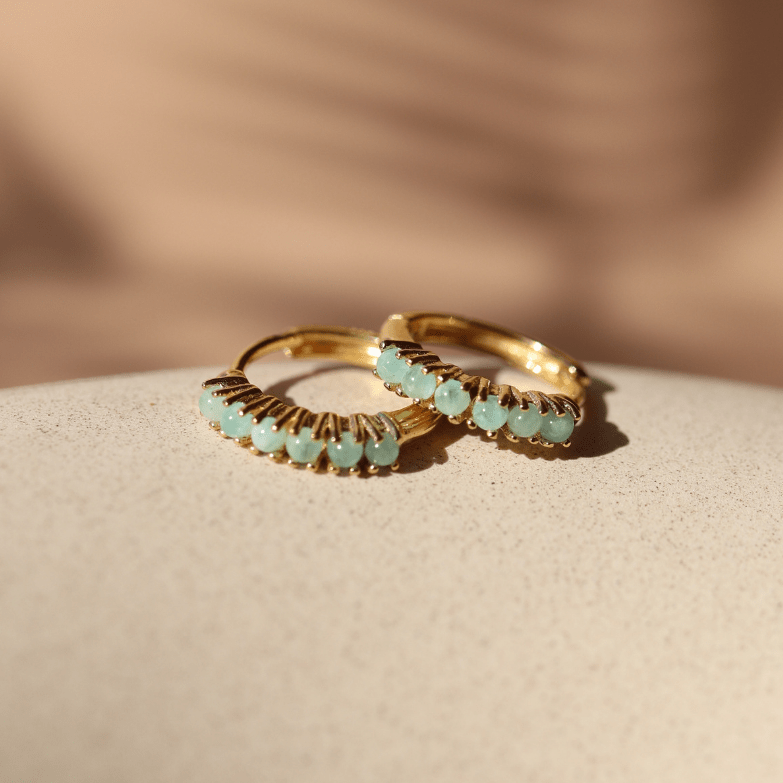 GLEE HUGGIE HOOPS - AMAZONITE & GOLD - SO PRETTY CARA COTTER