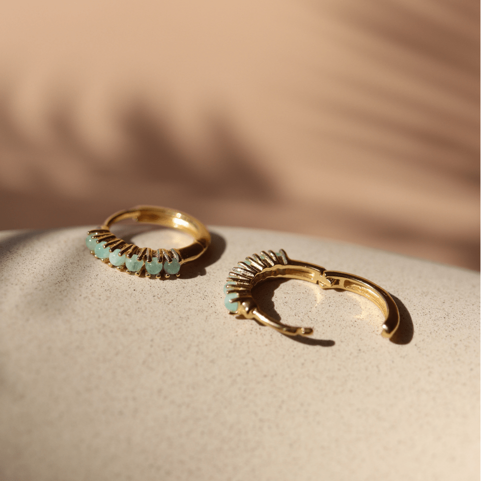 GLEE HUGGIE HOOPS - AMAZONITE & GOLD - SO PRETTY CARA COTTER
