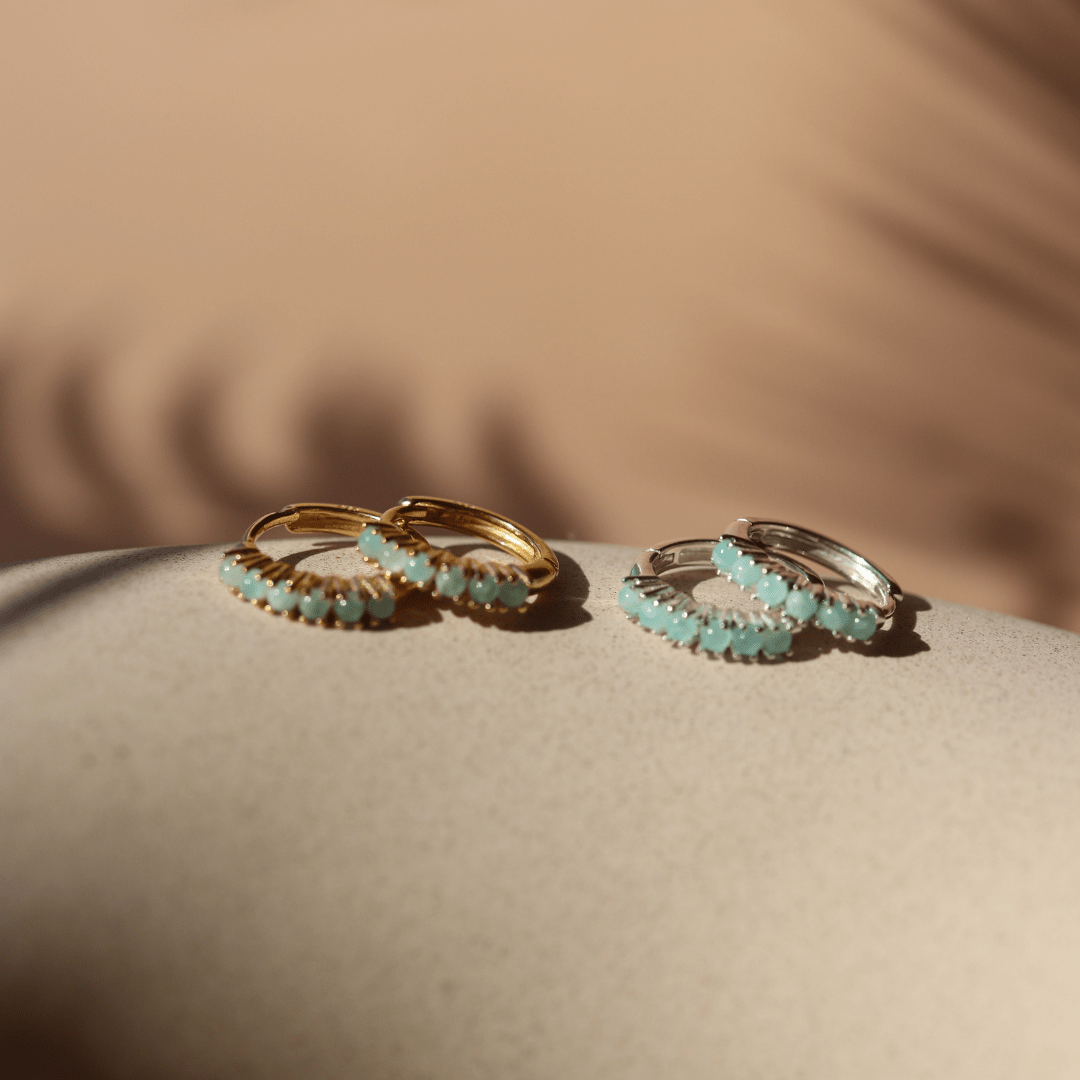 GLEE HUGGIE HOOPS - AMAZONITE & GOLD - SO PRETTY CARA COTTER