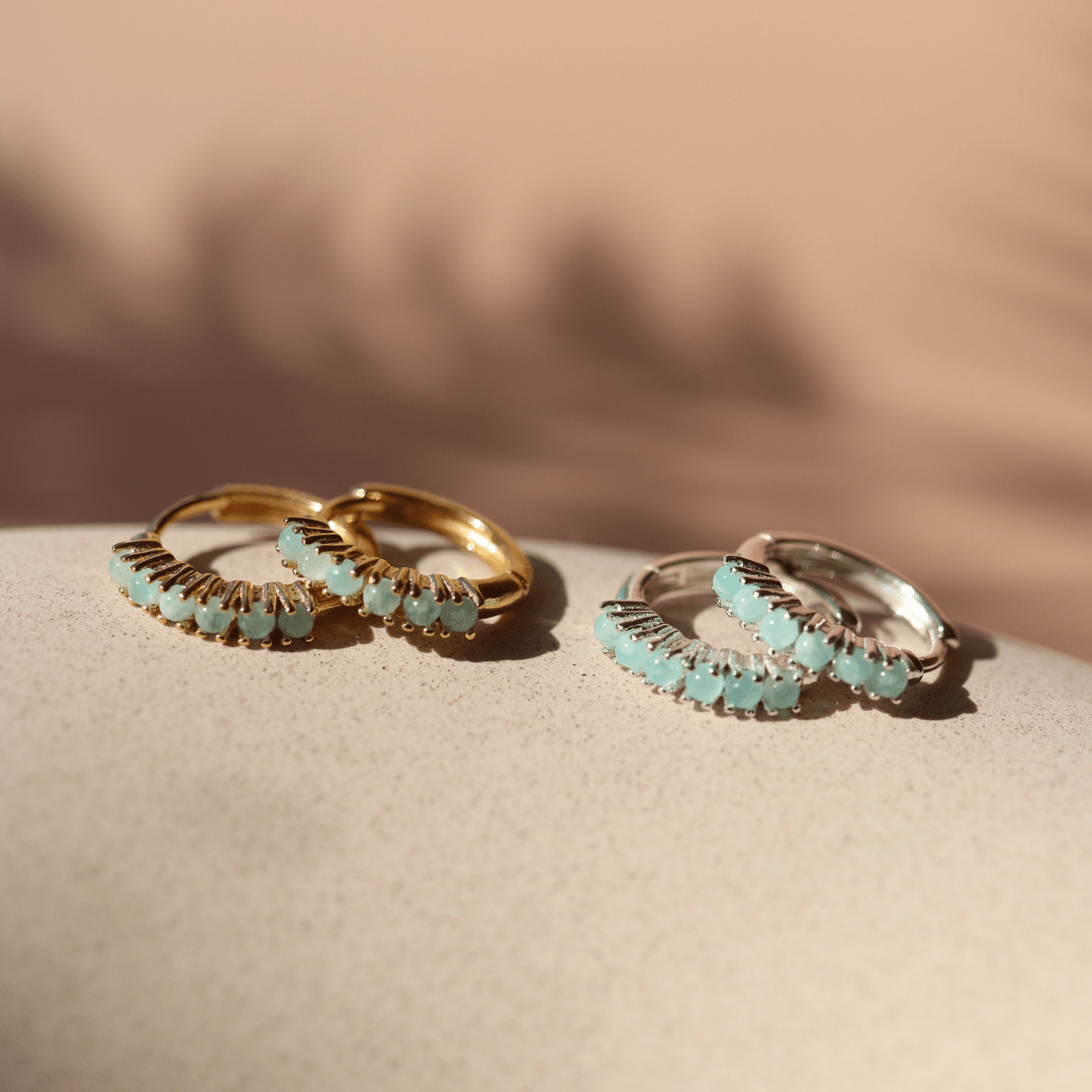 GLEE HUGGIE HOOPS - AMAZONITE & GOLD - SO PRETTY CARA COTTER