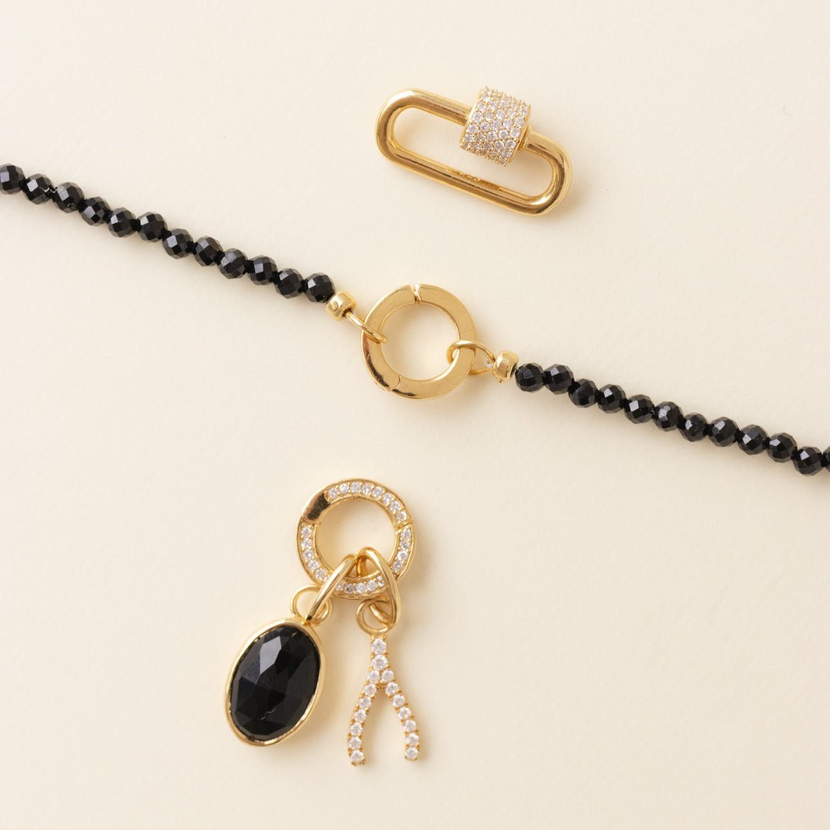 ICONIC BEADED OPEN ENDED NECKLACE - BLACK ONYX & GOLD - CHOOSE CONNECTOR - SO PRETTY CARA COTTER