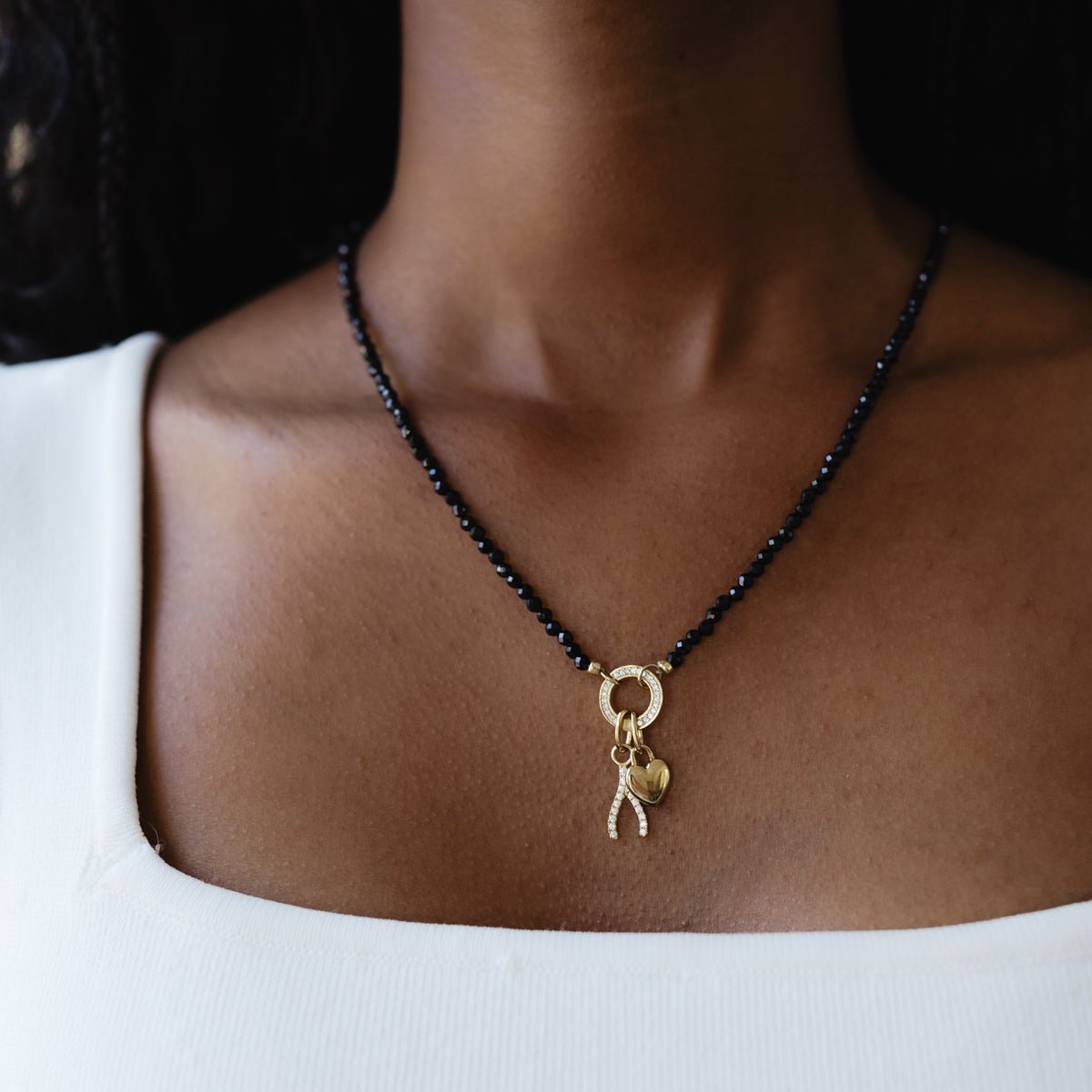 ICONIC BEADED OPEN ENDED NECKLACE - BLACK ONYX &amp; GOLD - CHOOSE CONNECTOR - SO PRETTY CARA COTTER