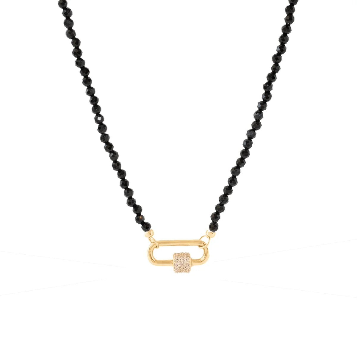 ICONIC BEADED OPEN ENDED NECKLACE - BLACK ONYX &amp; GOLD - CHOOSE CONNECTOR - SO PRETTY CARA COTTER