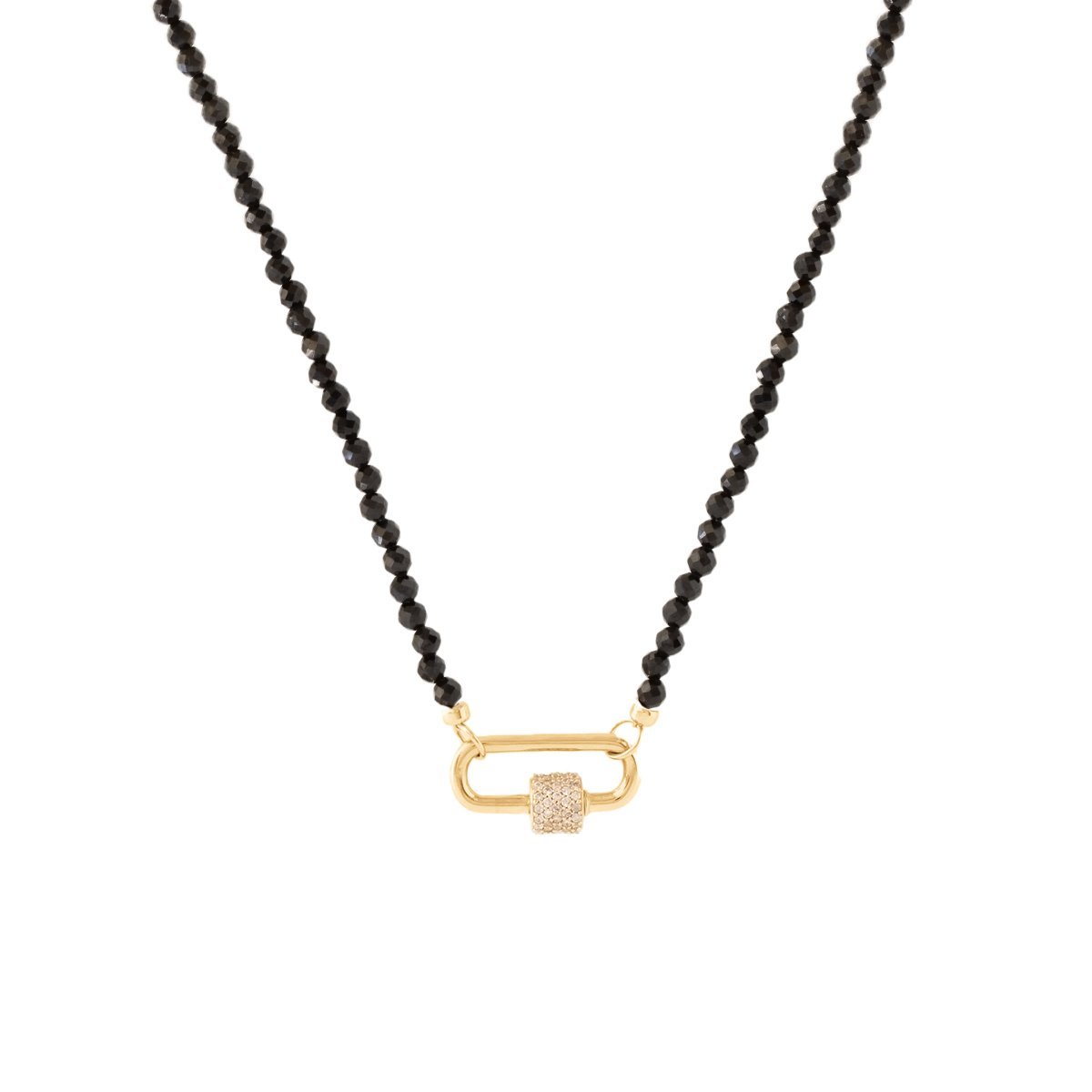 ICONIC BEADED OPEN ENDED NECKLACE - BLACK ONYX &amp; GOLD - CHOOSE CONNECTOR - SO PRETTY CARA COTTER