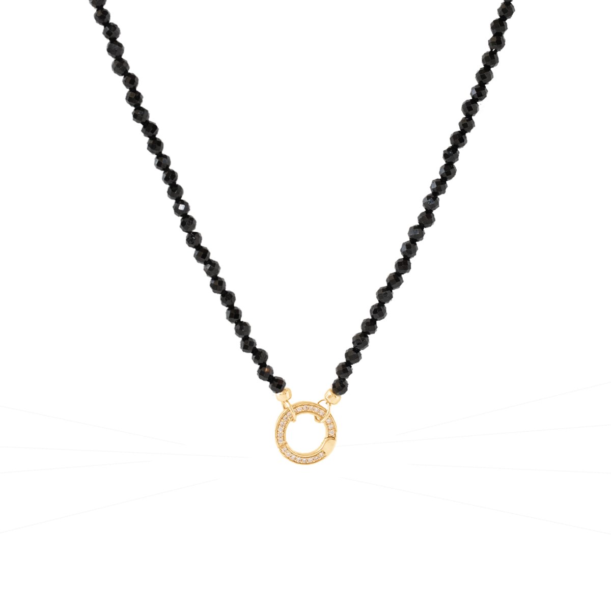 ICONIC BEADED OPEN ENDED NECKLACE - BLACK ONYX &amp; GOLD WITH CRYSTAL ROUND CONNECTOR - GOLD - SO PRETTY CARA COTTER