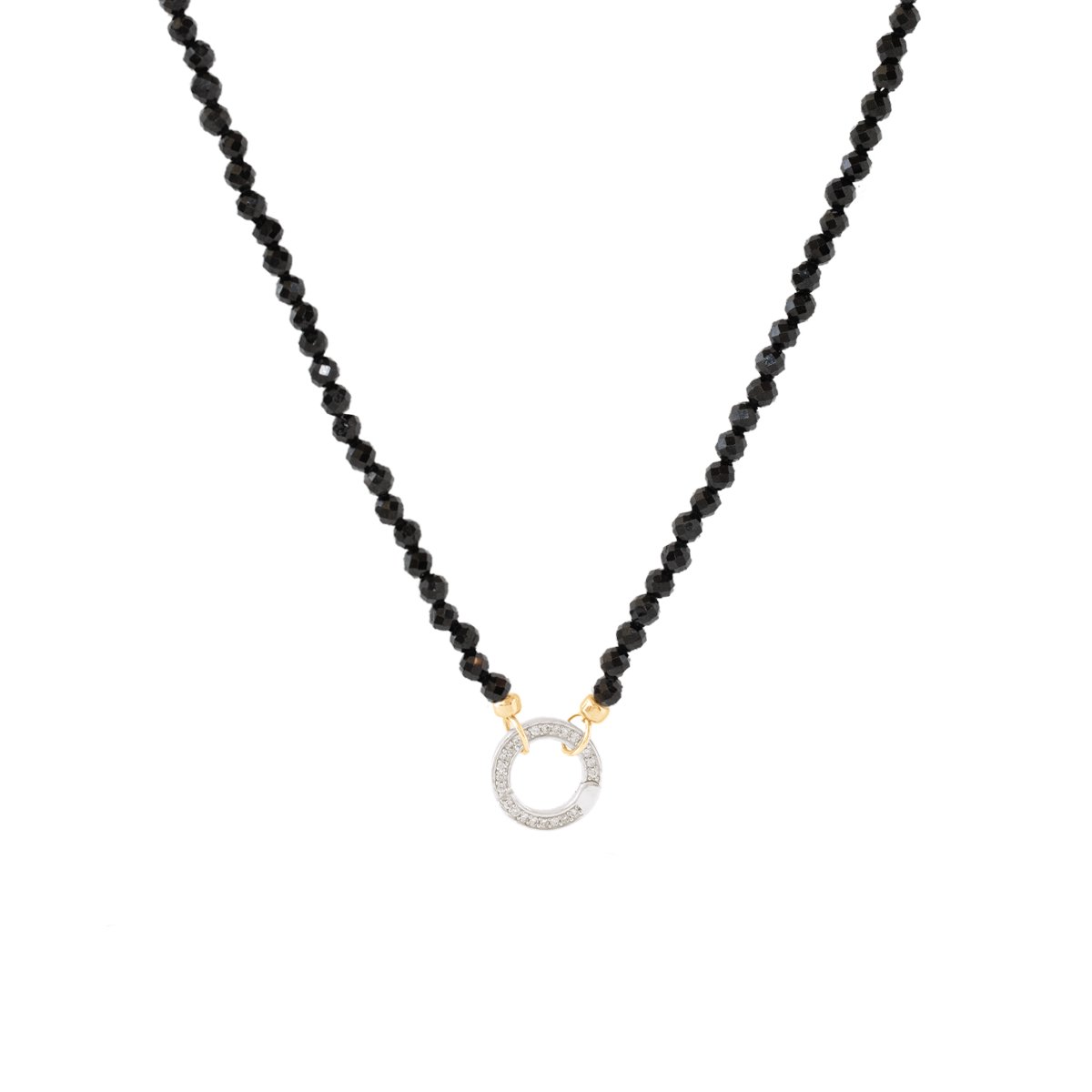 ICONIC BEADED OPEN ENDED NECKLACE - BLACK ONYX &amp; GOLD WITH CRYSTAL ROUND CONNECTOR - SILVER - SO PRETTY CARA COTTER