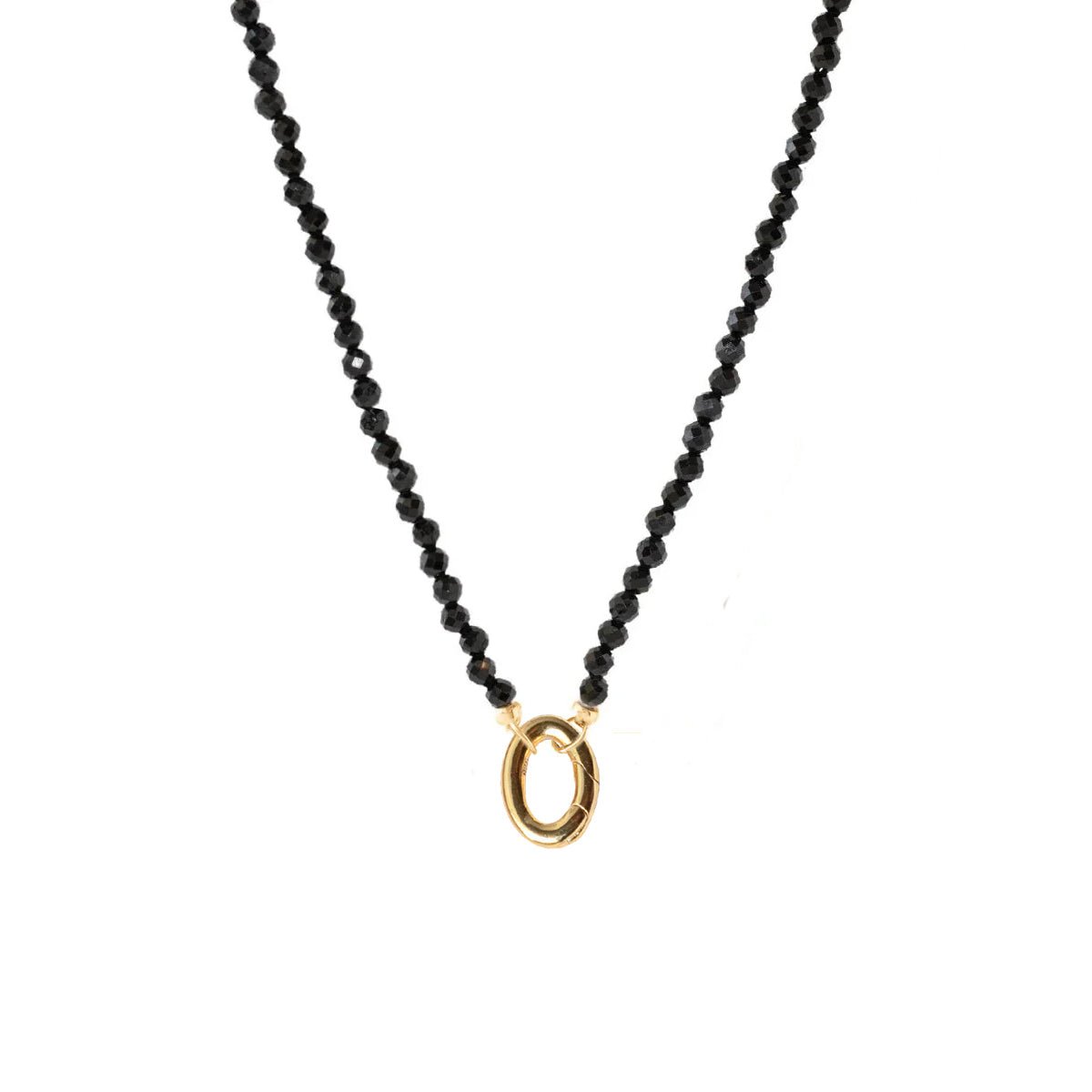 ICONIC BEADED OPEN ENDED NECKLACE - BLACK ONYX & GOLD - WITH OVAL PUSH SPRING CONNECTOR - GOLD - SO PRETTY CARA COTTER