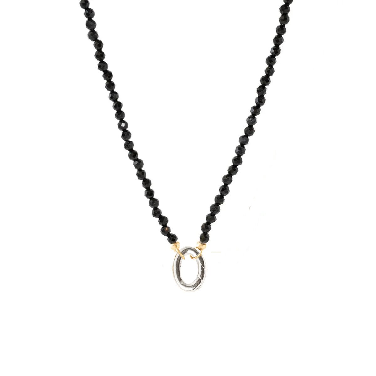 ICONIC BEADED OPEN ENDED NECKLACE - BLACK ONYX & GOLD - WITH OVAL PUSH SPRING CONNECTOR - SILVER - SO PRETTY CARA COTTER