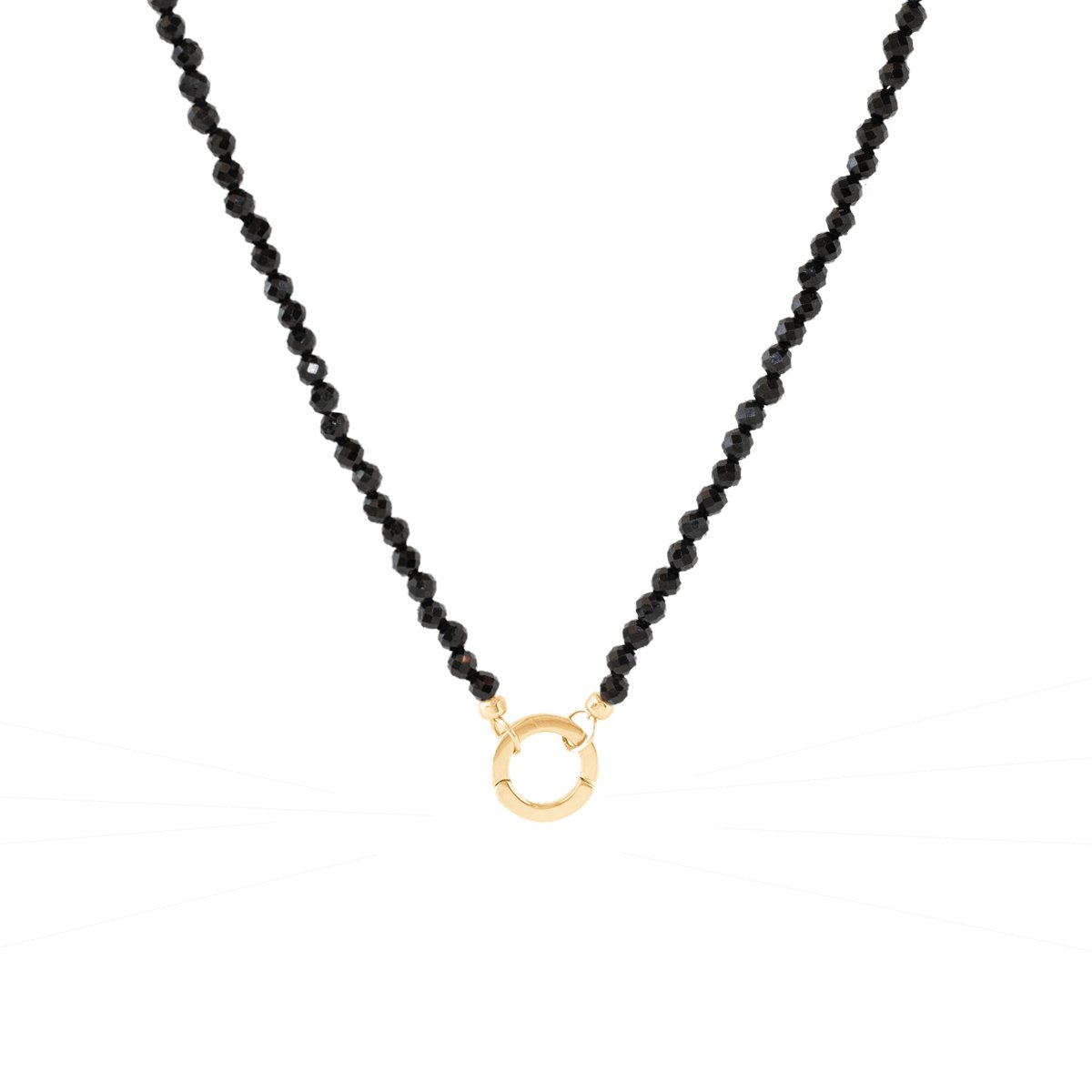 ICONIC BEADED OPEN ENDED NECKLACE - BLACK ONYX &amp; GOLD WITH ROUND CONNECTOR - GOLD - SO PRETTY CARA COTTER