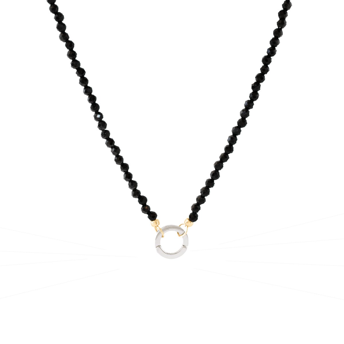 ICONIC BEADED OPEN ENDED NECKLACE - BLACK ONYX &amp; GOLD WITH ROUND CONNECTOR - SILVER - SO PRETTY CARA COTTER