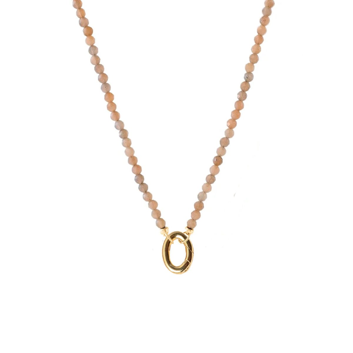 ICONIC BEADED OPEN ENDED NECKLACE - BROWN CHAI MOONSTONE & GOLD - WITH OVAL PUSH SPRING CONNECTOR - GOLD - SO PRETTY CARA COTTER