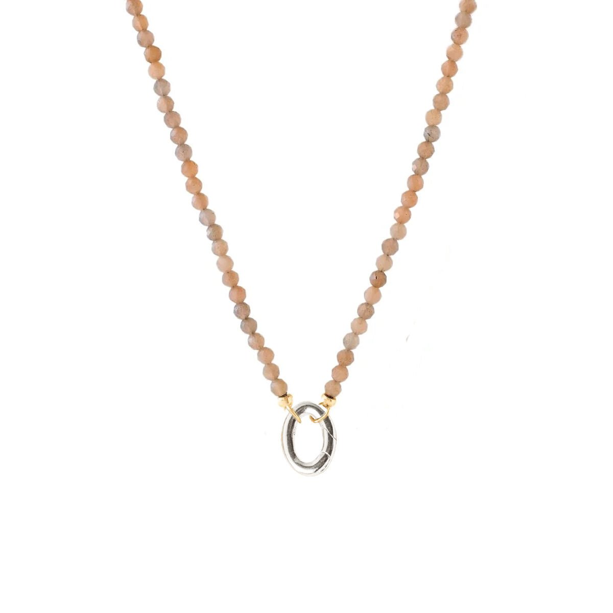 ICONIC BEADED OPEN ENDED NECKLACE - BROWN CHAI MOONSTONE & GOLD - WITH OVAL PUSH SPRING CONNECTOR - SILVER - SO PRETTY CARA COTTER