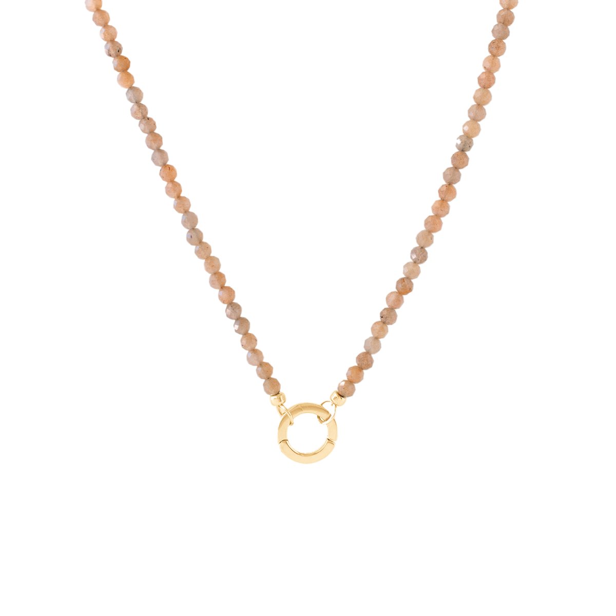 ICONIC BEADED OPEN ENDED NECKLACE - BROWN CHAI MOONSTONE &amp; GOLD WITH ROUND CONNECTOR - GOLD - SO PRETTY CARA COTTER