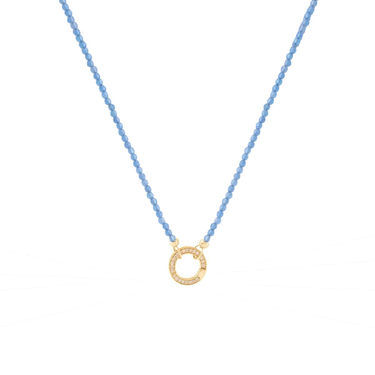 ICONIC BEADED OPEN ENDED NECKLACE - DENIM BLUE ONYX & GOLD WITH CRYSTAL ROUND CONNECTOR - GOLD - SO PRETTY CARA COTTER