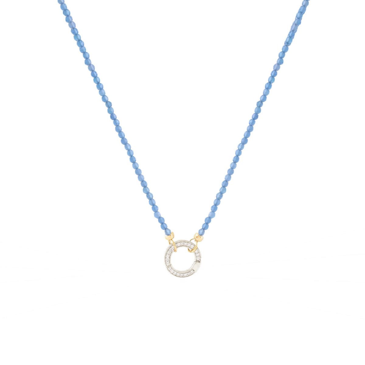 ICONIC BEADED OPEN ENDED NECKLACE - DENIM BLUE ONYX & GOLD WITH CRYSTAL ROUND CONNECTOR - SILVER - SO PRETTY CARA COTTER