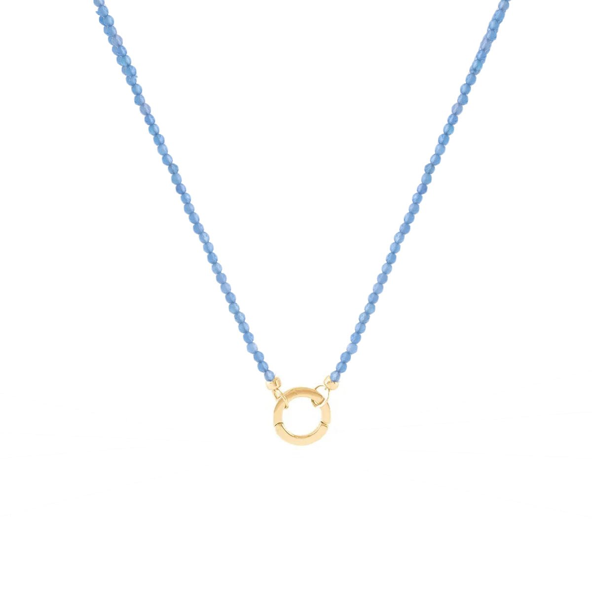 ICONIC BEADED OPEN ENDED NECKLACE - DENIM BLUE ONYX & GOLD WITH ROUND CONNECTOR - GOLD - SO PRETTY CARA COTTER