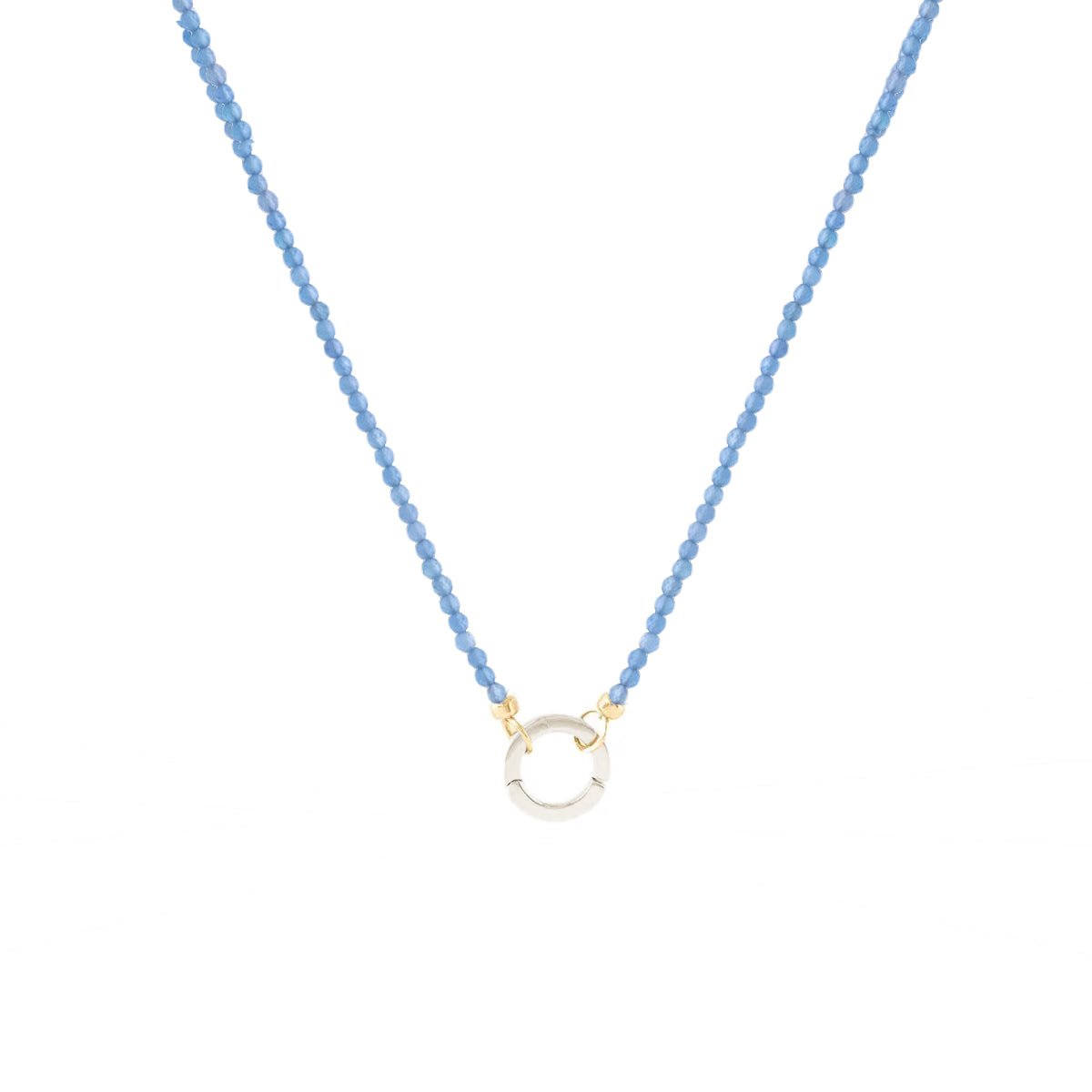 ICONIC BEADED OPEN ENDED NECKLACE - DENIM BLUE ONYX & GOLD WITH ROUND CONNECTOR - SILVER - SO PRETTY CARA COTTER