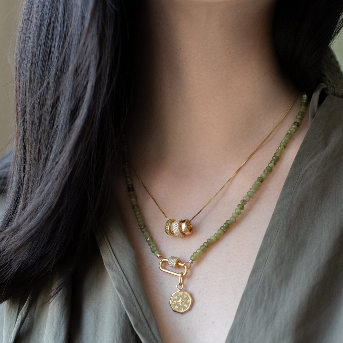 Iconic Beaded Open Ended Necklace - Juniper Vasonite & Gold - Choose Connector - SO PRETTY CARA COTTER