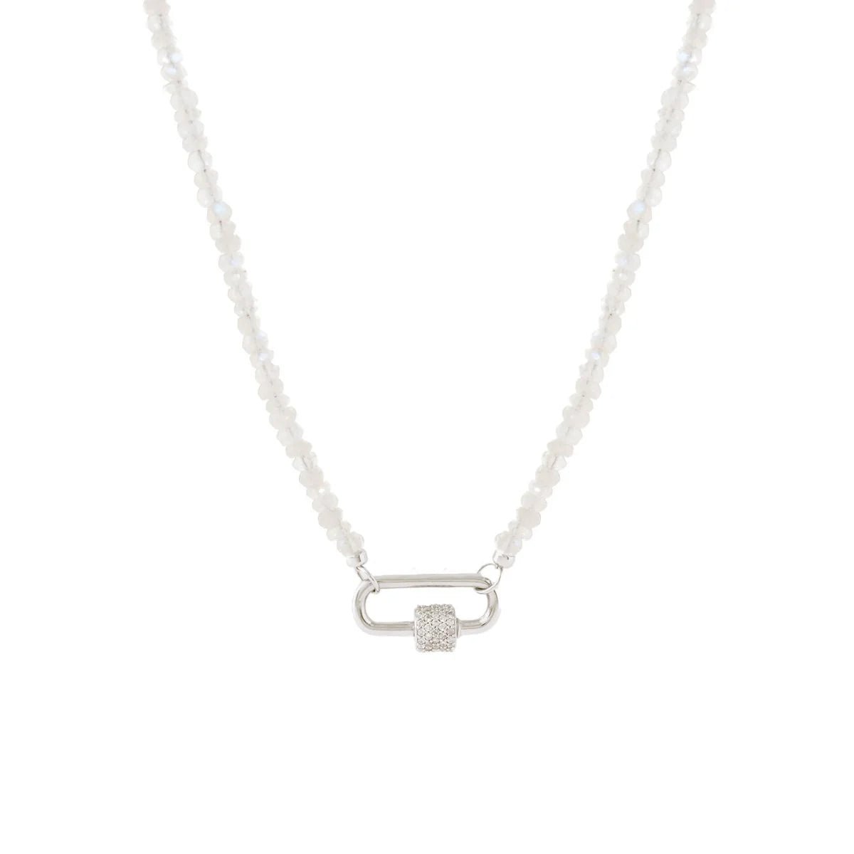 ICONIC BEADED OPEN ENDED NECKLACE - RAINBOW MOONSTONE &amp; SILVER - CHOOSE CONNECTOR - SO PRETTY CARA COTTER